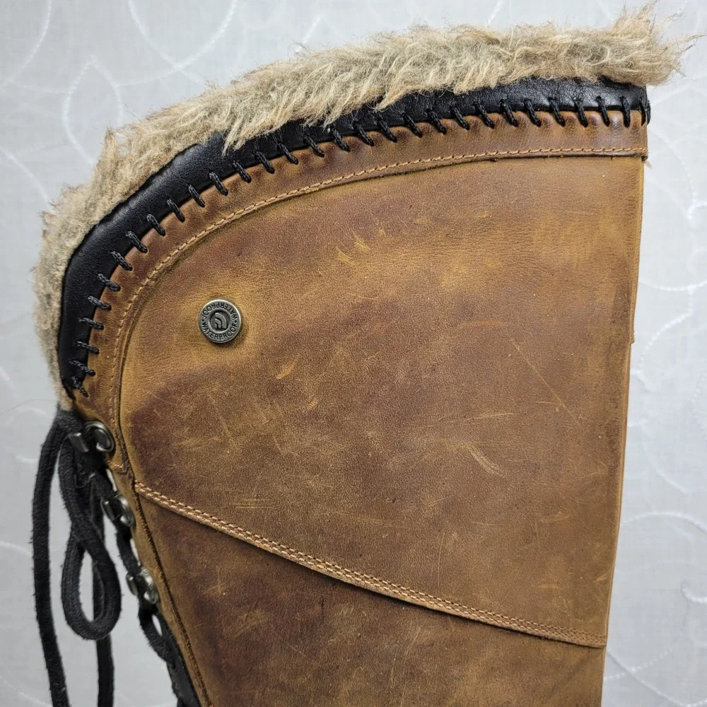 The North Face Janey II Luxe Boots Womens 10 Brown Leather PrimaLoft Fur Trim
